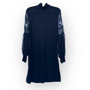 NWOT short a-line dress lace bishop sleeves black womens size medium